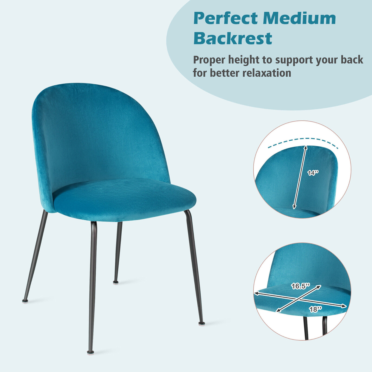 Dining Chair Set Of 2 Upholstered Velvet Chair Set W/ Metal Base For Living Room - Blue