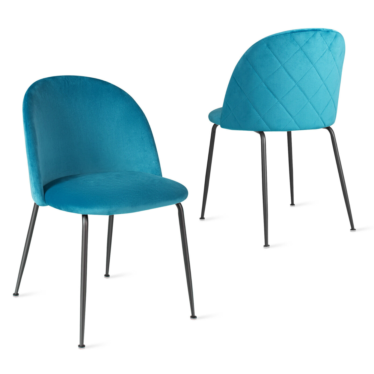 Dining Chair Set Of 2 Upholstered Velvet Chair Set W/ Metal Base For Living Room - Teal Blue