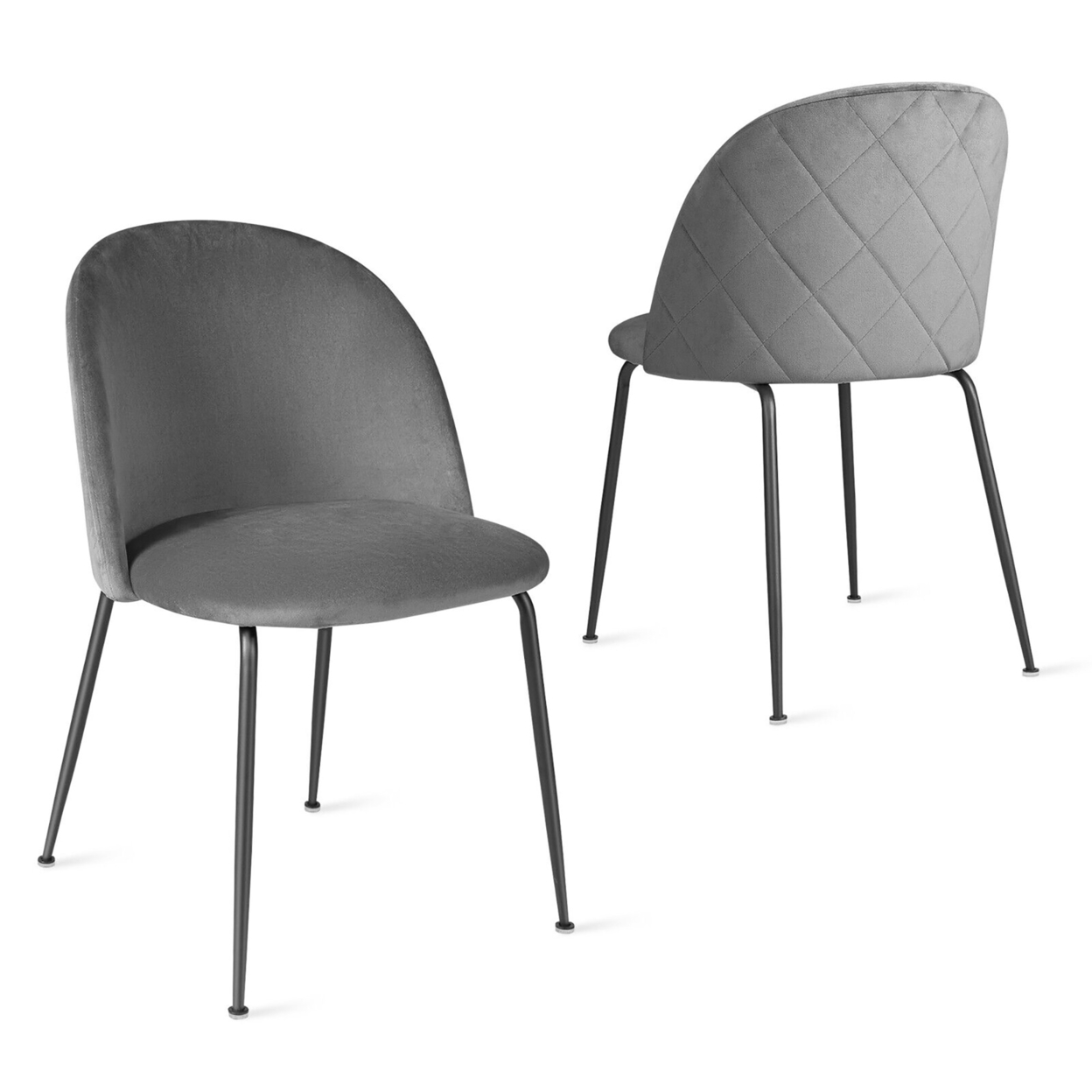 Dining Chair Set Of 2 Upholstered Velvet Chair Set W/ Metal Base For Living Room - Grey