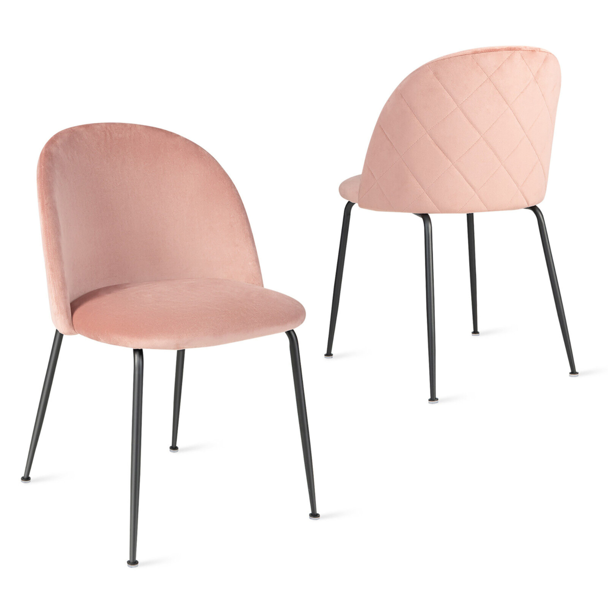 Dining Chair Set Of 2 Upholstered Velvet Chair Set W/ Metal Base For Living Room - Pink