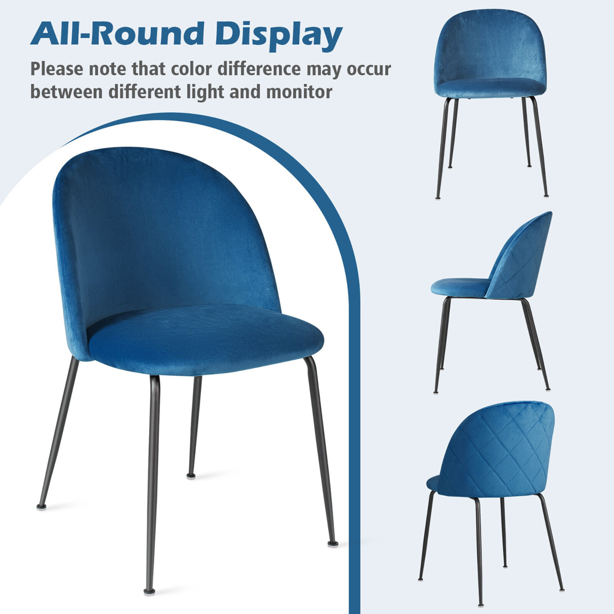 Dining Chair Set Of 4 Upholstered Velvet Chair Set W/ Metal Base For Living Room - Teal Blue
