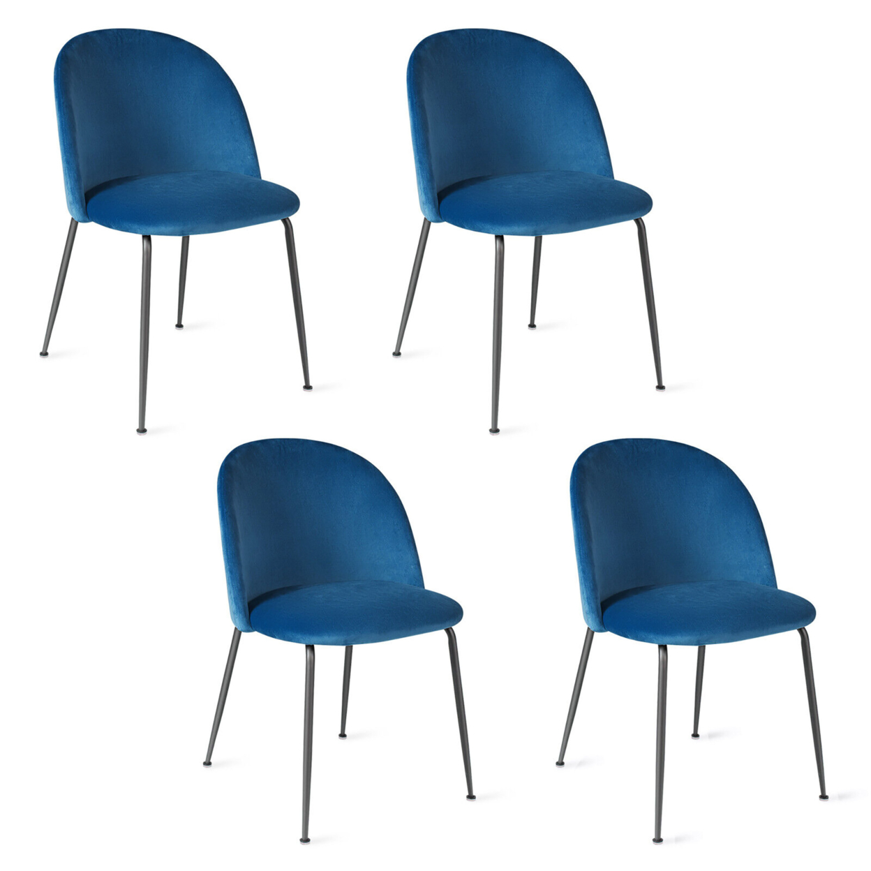 Dining Chair Set Of 4 Upholstered Velvet Chair Set W/ Metal Base For Living Room - Blue