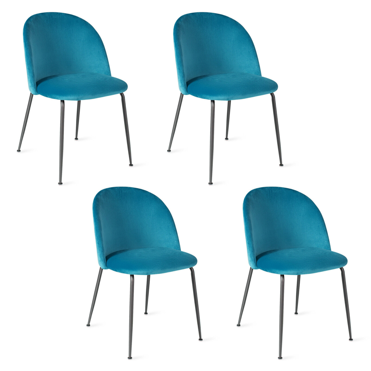 Dining Chair Set Of 4 Upholstered Velvet Chair Set W/ Metal Base For Living Room - Teal Blue