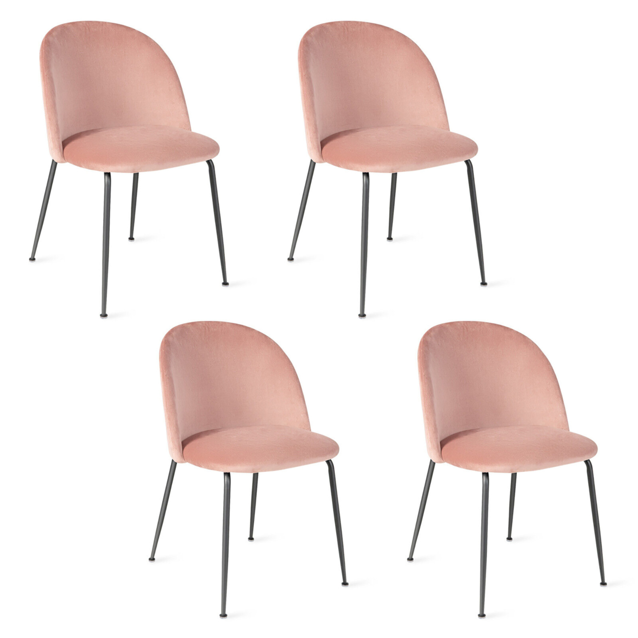 Dining Chair Set Of 4 Upholstered Velvet Chair Set W/ Metal Base For Living Room - Pink
