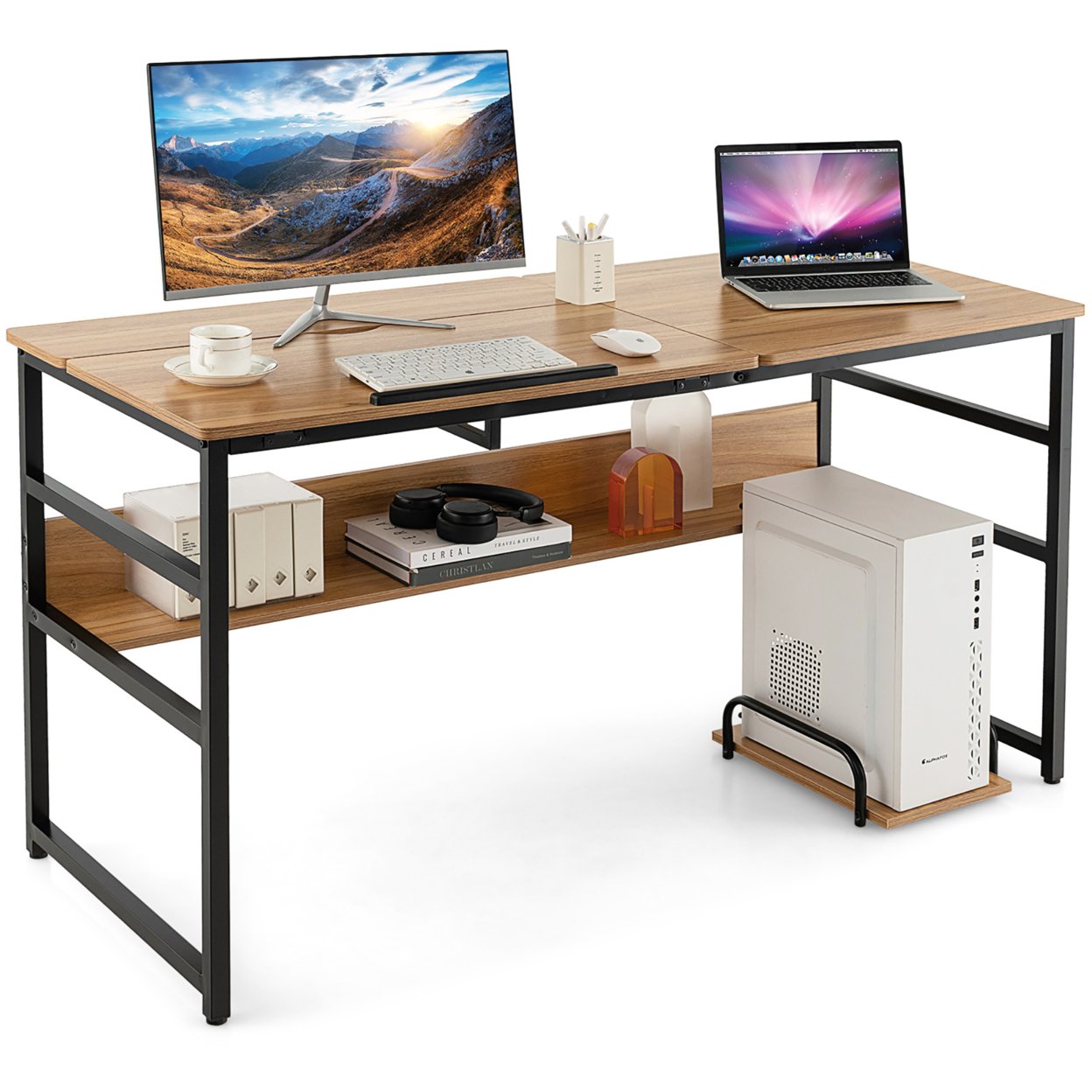 55'' Computer Desk Drafting Table Workstation W/ Tiltable Tabletop & CPU Stand