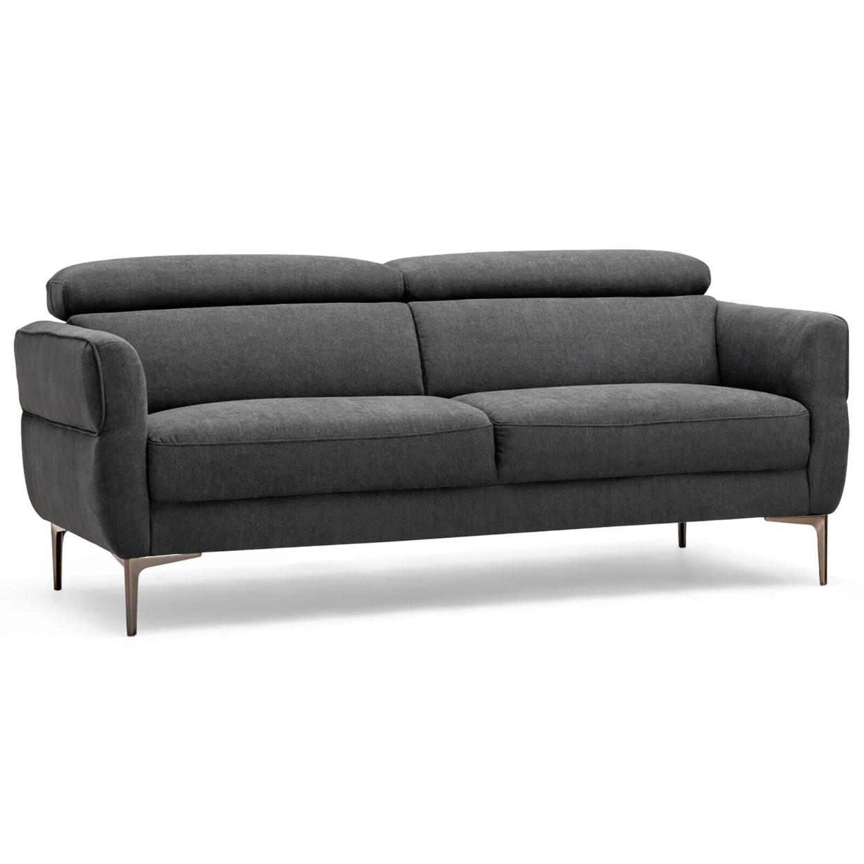 Modern Loveseat 72.5'' Fabric Sofa Couch W/ Adjustable Headrest & Metal Legs - Grey