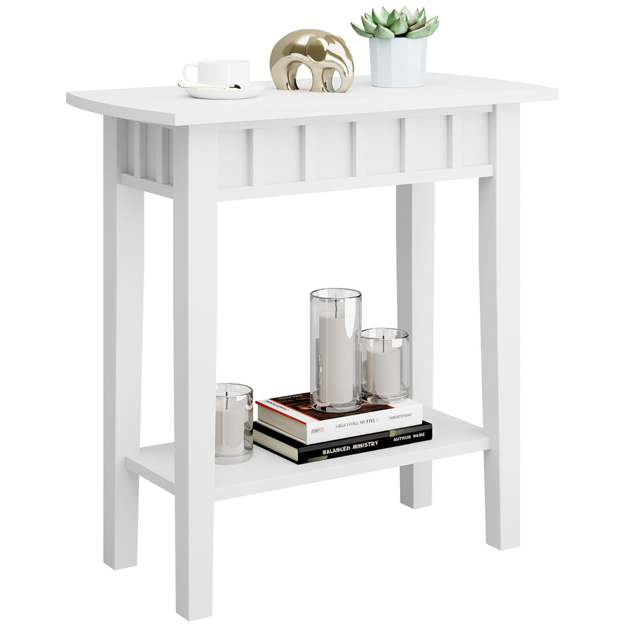 2-tier Side End Sofa Coffee Table Nightstand For Bedroom Living Room - White