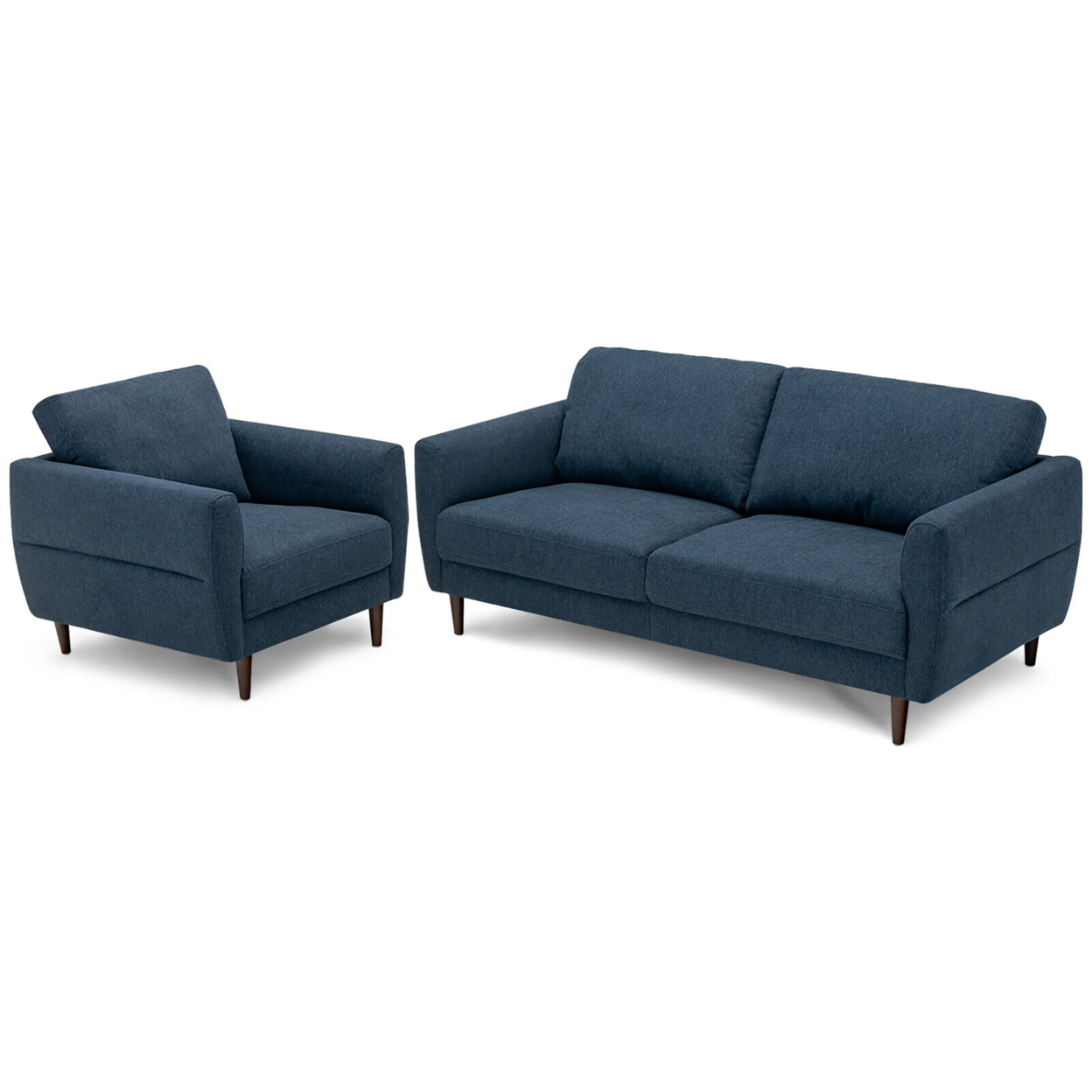 2 Pieces Living Room Sofa Set Modern Fabric Sofa Couch & Accent Chair Set - Navy