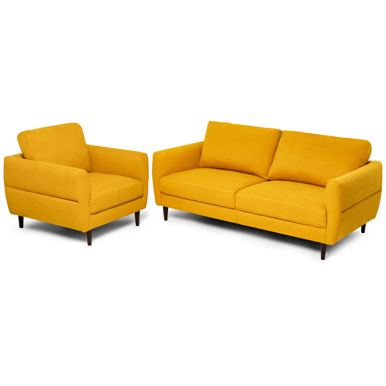 2 Pieces Living Room Sofa Set Modern Fabric Sofa Couch & Accent Chair Set - Yellow