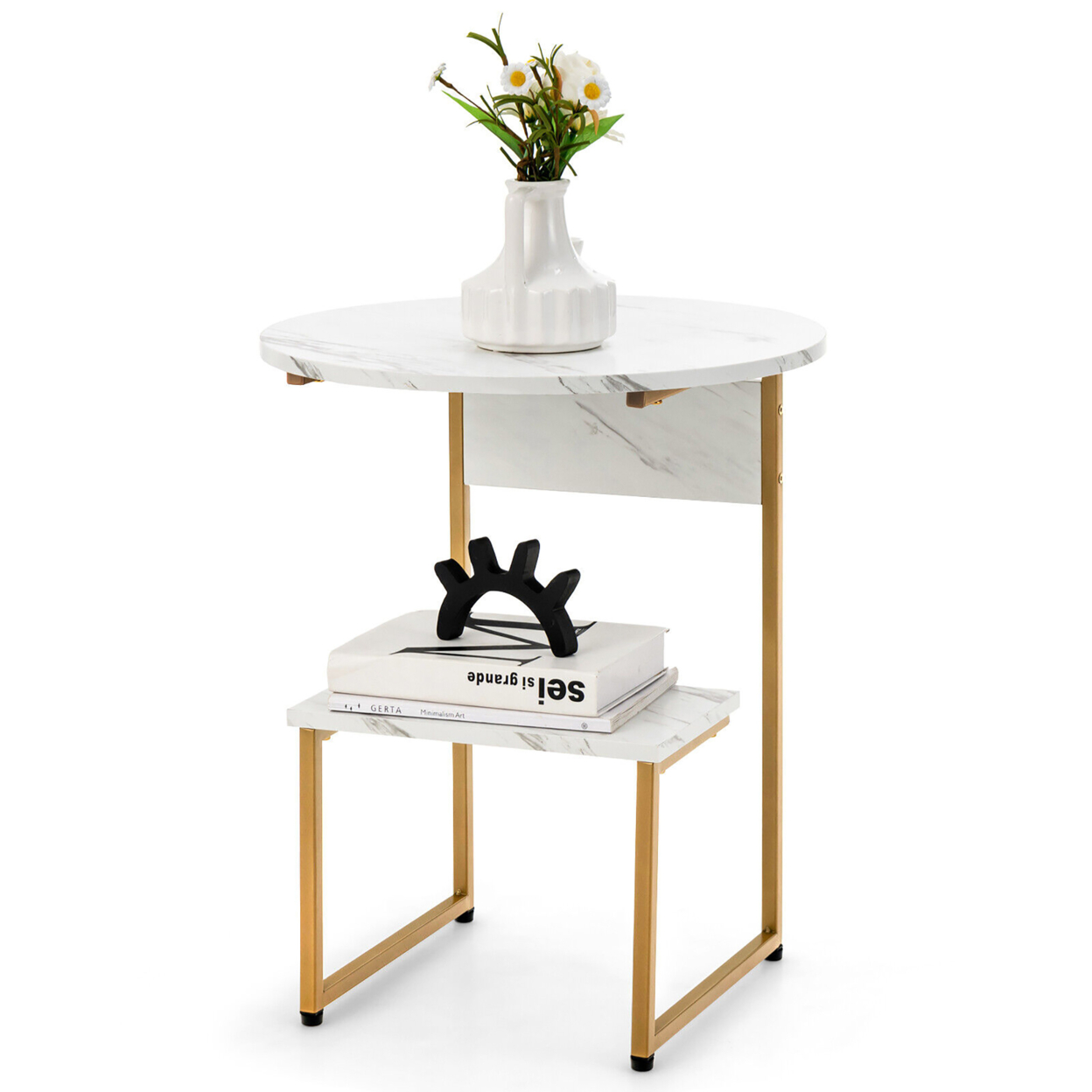2-Tier Side Table Nightstand End Table Coffee Table W/ G-Shaped Steel Frame