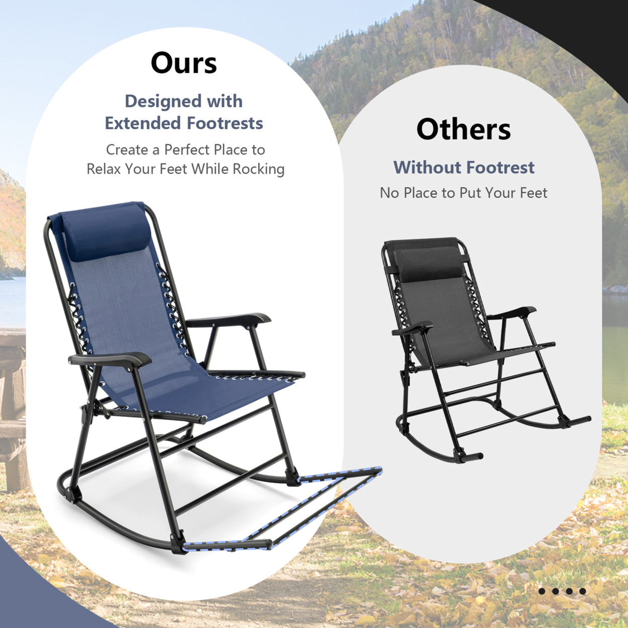 2PCS Patio Folding Rocking Chair Outdoor Portable Lounge Rocker - Beige