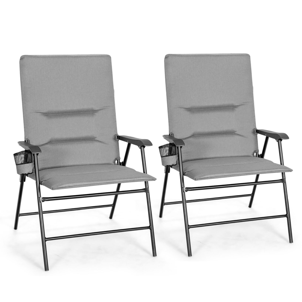 Set Of 2 Patio Camping Dining Chair Portable Padded Folding Chair Outdoor - Grey