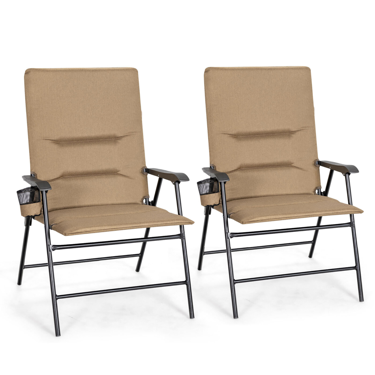 Set Of 2 Patio Camping Dining Chair Portable Padded Folding Chair Outdoor - Brown