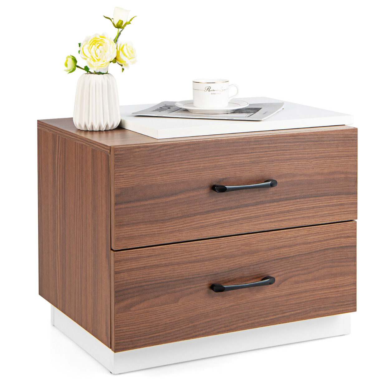 Nightstand Bedside Side End Table W/ 2 Drawers For Bedroom Living Room