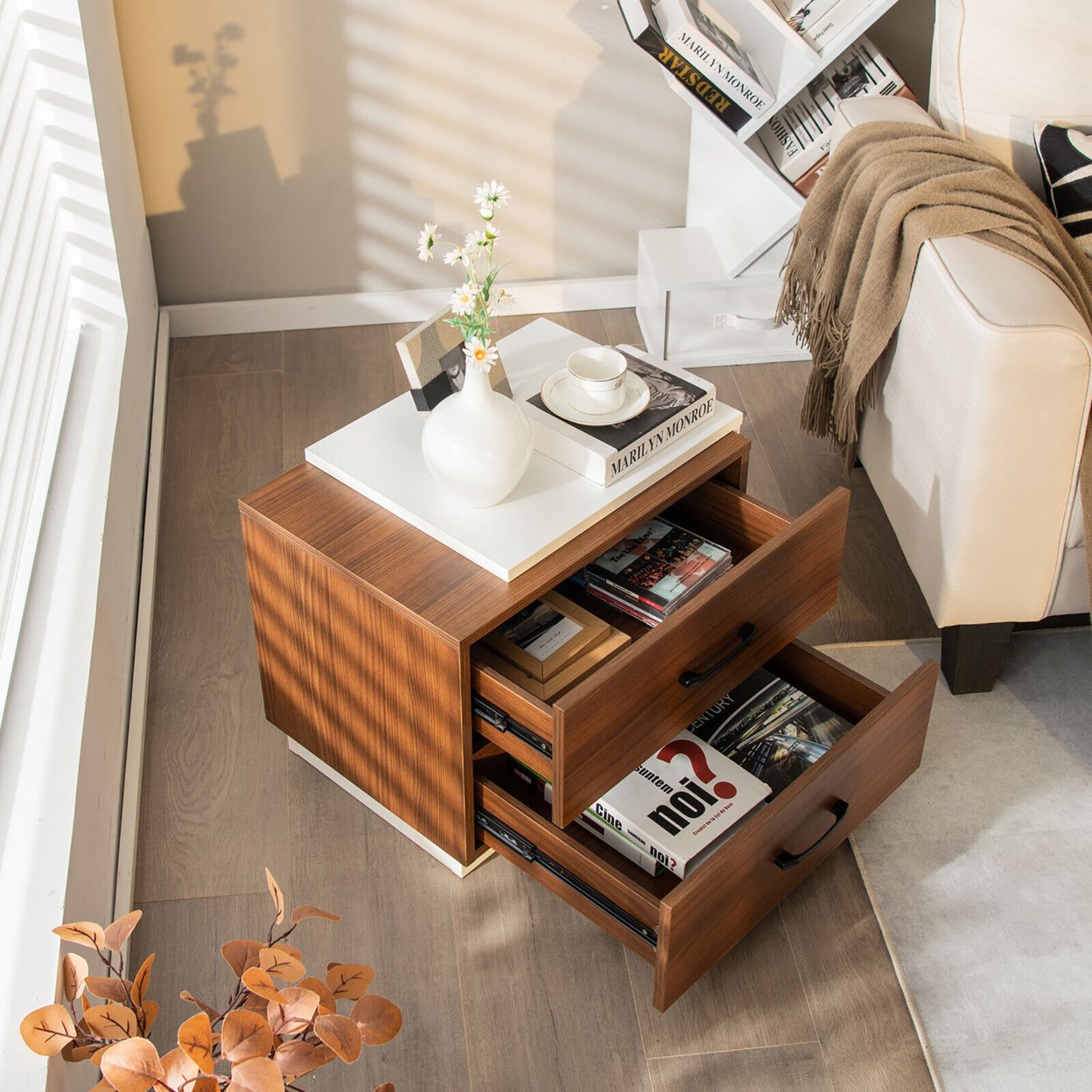 Nightstand Bedside Side End Table W/ 2 Drawers For Bedroom Living Room
