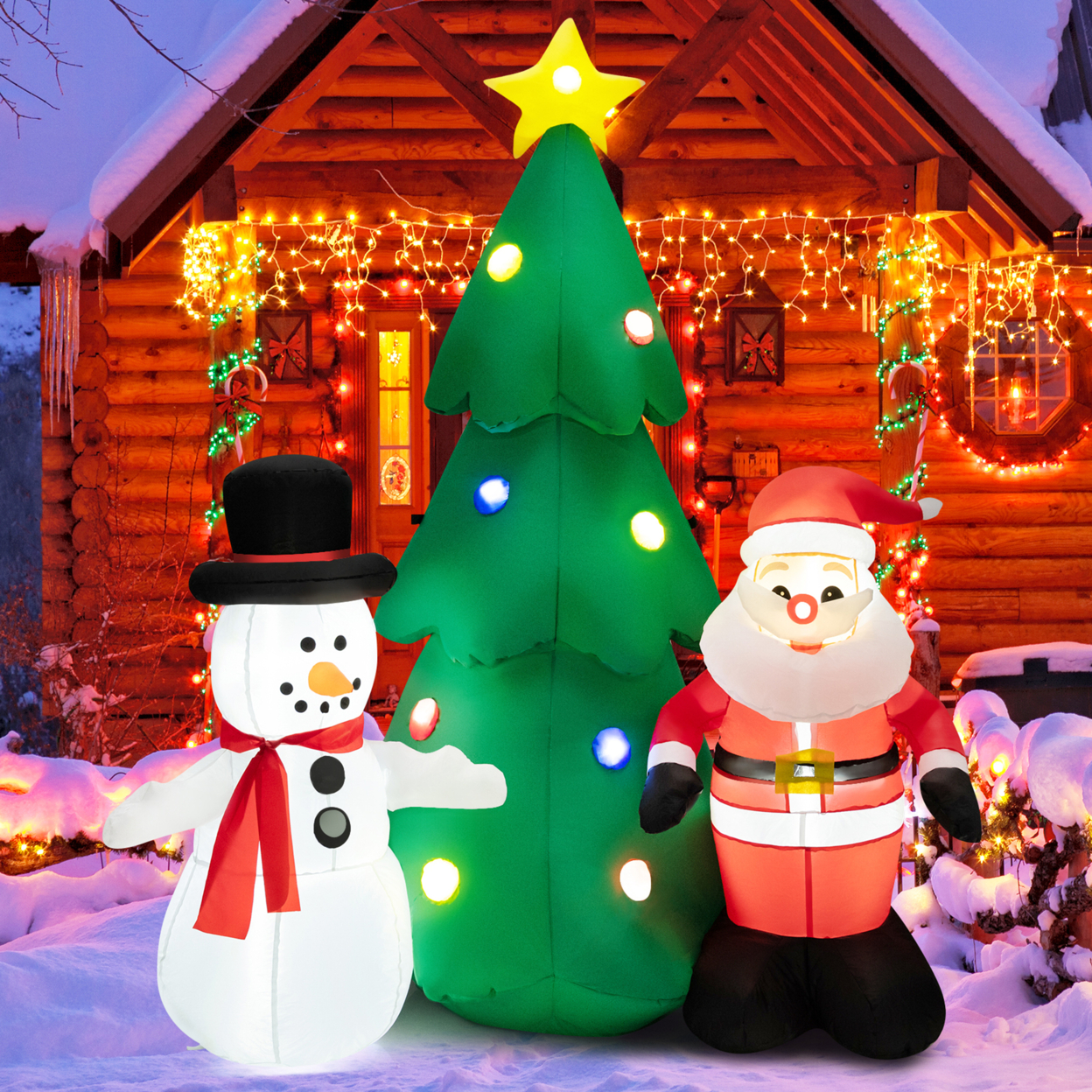6 FT Inflatable Christmas Tree Santa Claus & Snowman Yard Decor W/ Led Lights