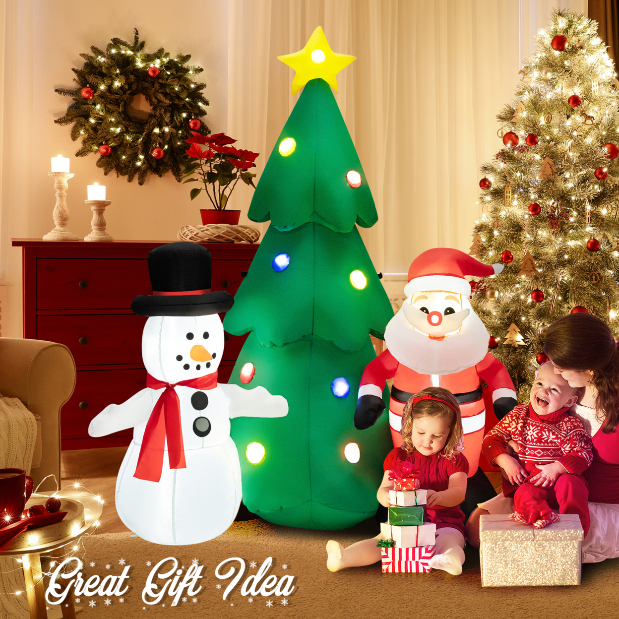 6 FT Inflatable Christmas Tree Santa Claus & Snowman Yard Decor W/ Led Lights
