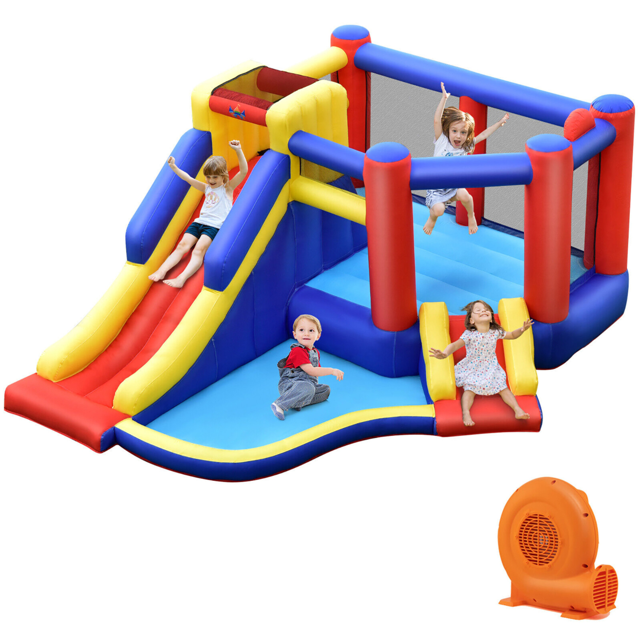 Inflatable Bouncy Castle Kids Jumping House W/ Double Slides & 550W Air Blower
