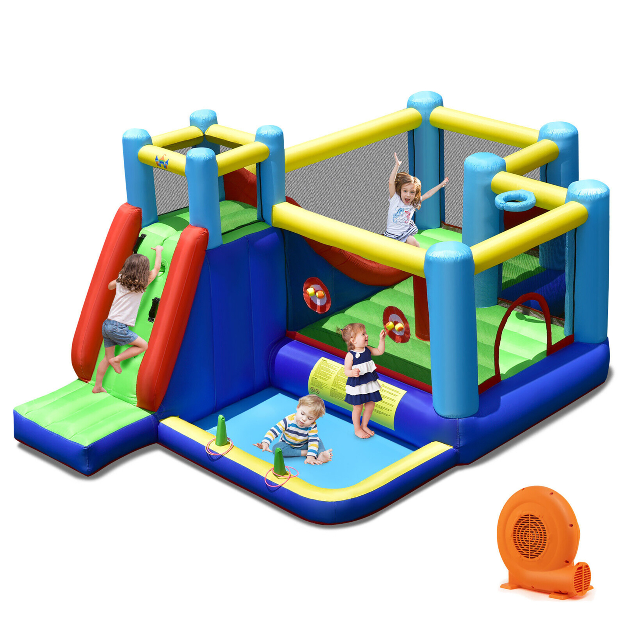 Inflatable Bounce House 8-in-1 Kids Inflatable Slide Bouncer (With 750W Blower)