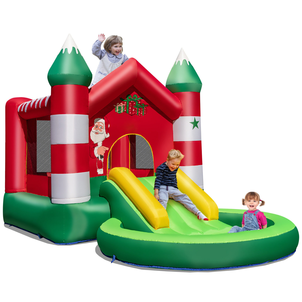 Inflatable Bounce House Kids Christmas W/ Slide & Trampoline & Pool Without Blower