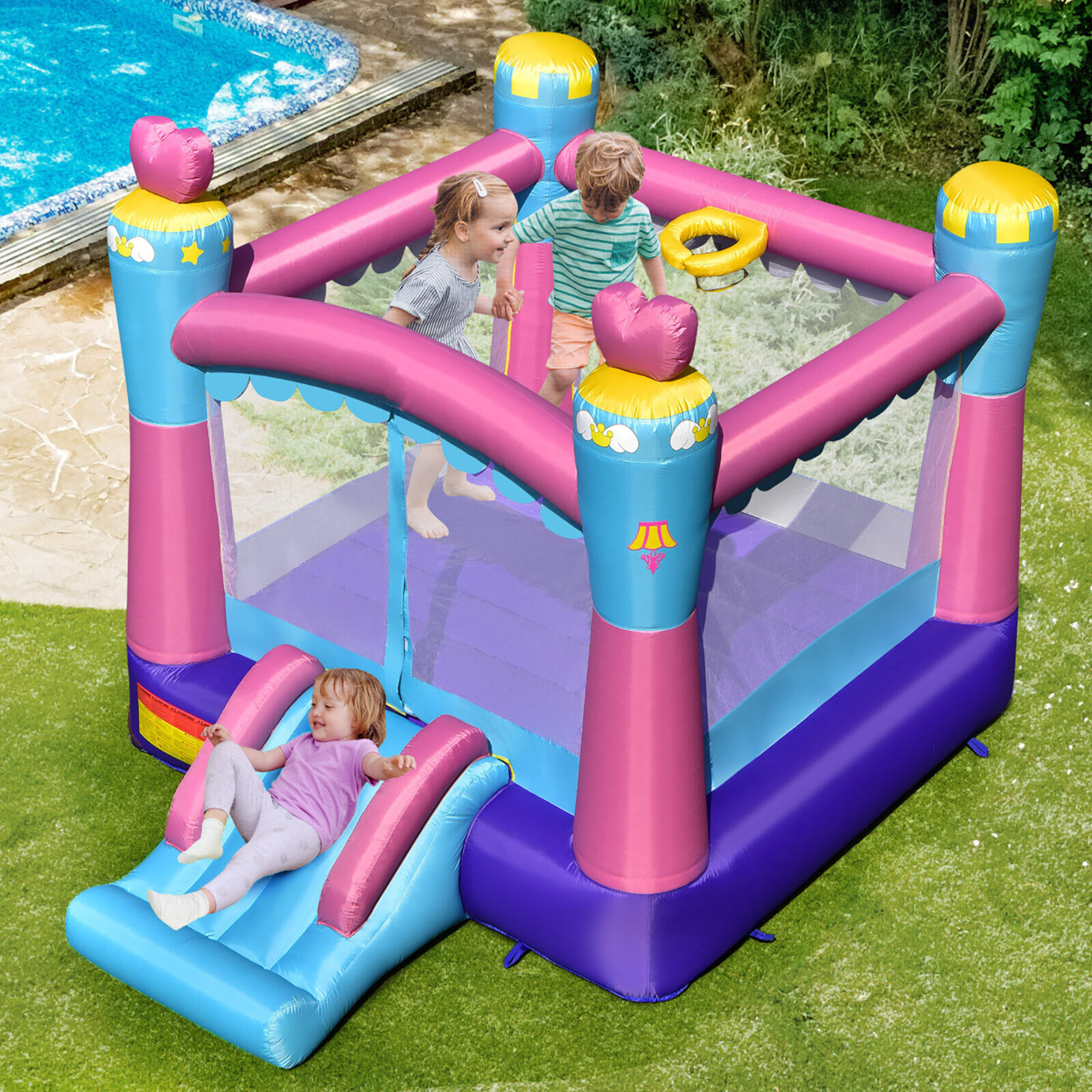 Inflatable Bounce House 3-in-1 Princess Theme Inflatable Castle W/ 750W Blower