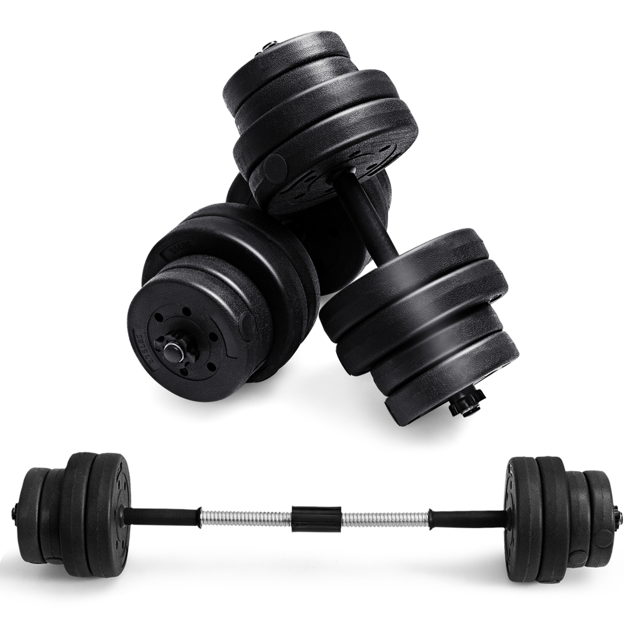66Lbs 2 In 1 Adjustable Dumbbell Set Strength Training Set Home Gym Exercise