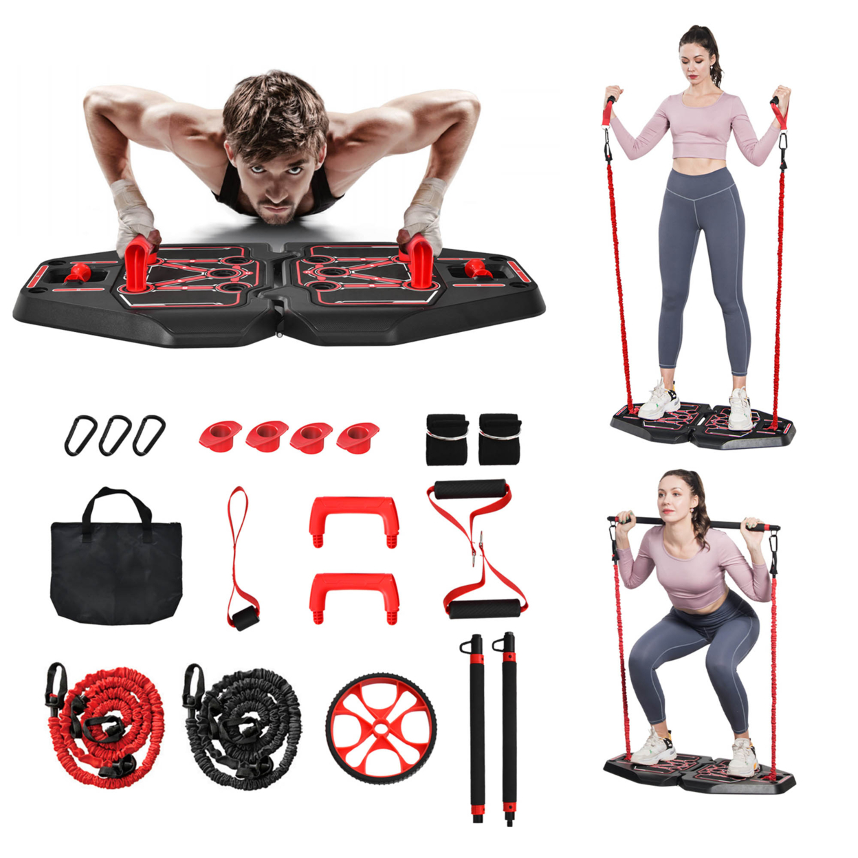 All-in-one Home Gym Portable Pushup Board W/Bag Full Body Strength Training