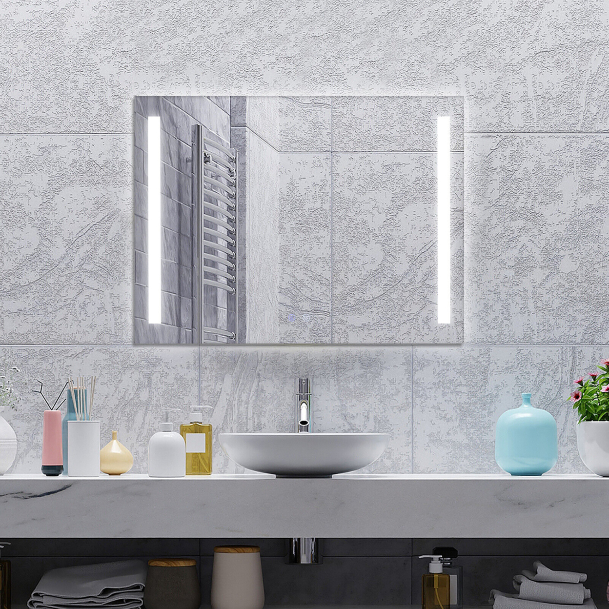 32'' X 24'' Wall Mounted Bathroom Makeup Mirror W/ 3-Color Lights & Anti-Fog