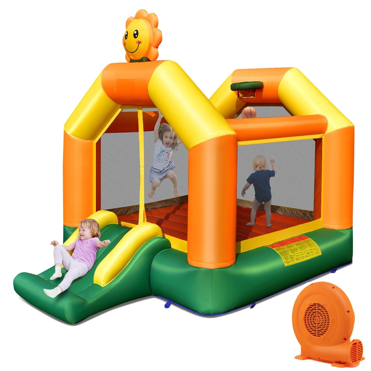 Inflatable Bounce Castle Jumping House Kids Playhouse W/ Slide & 750W Blower