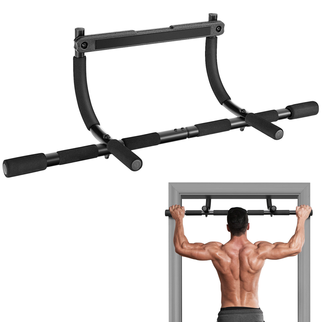 Multi-Grip Doorway Pull Up Bar W/ Foam Grips Total Upper Body Workout Home Gym