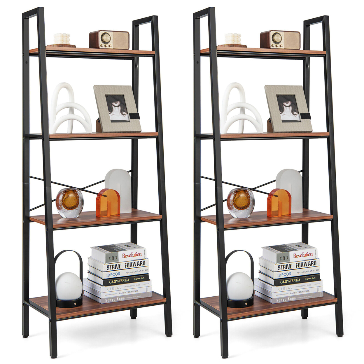 2PCS 4 Tier Bookcase Open Rustic Bookshelf Multipurpose Industrial Storage Shelf