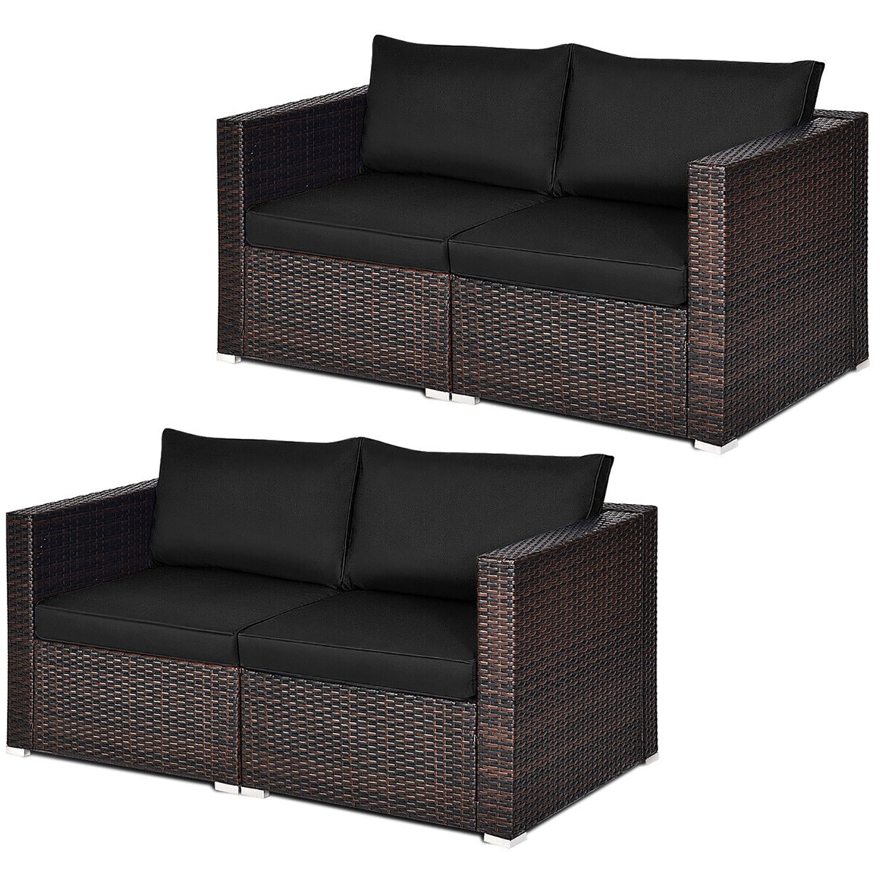 4PCS Rattan Corner Sofa Set Patio Outdoor Furniture Set W/ Black Cushions