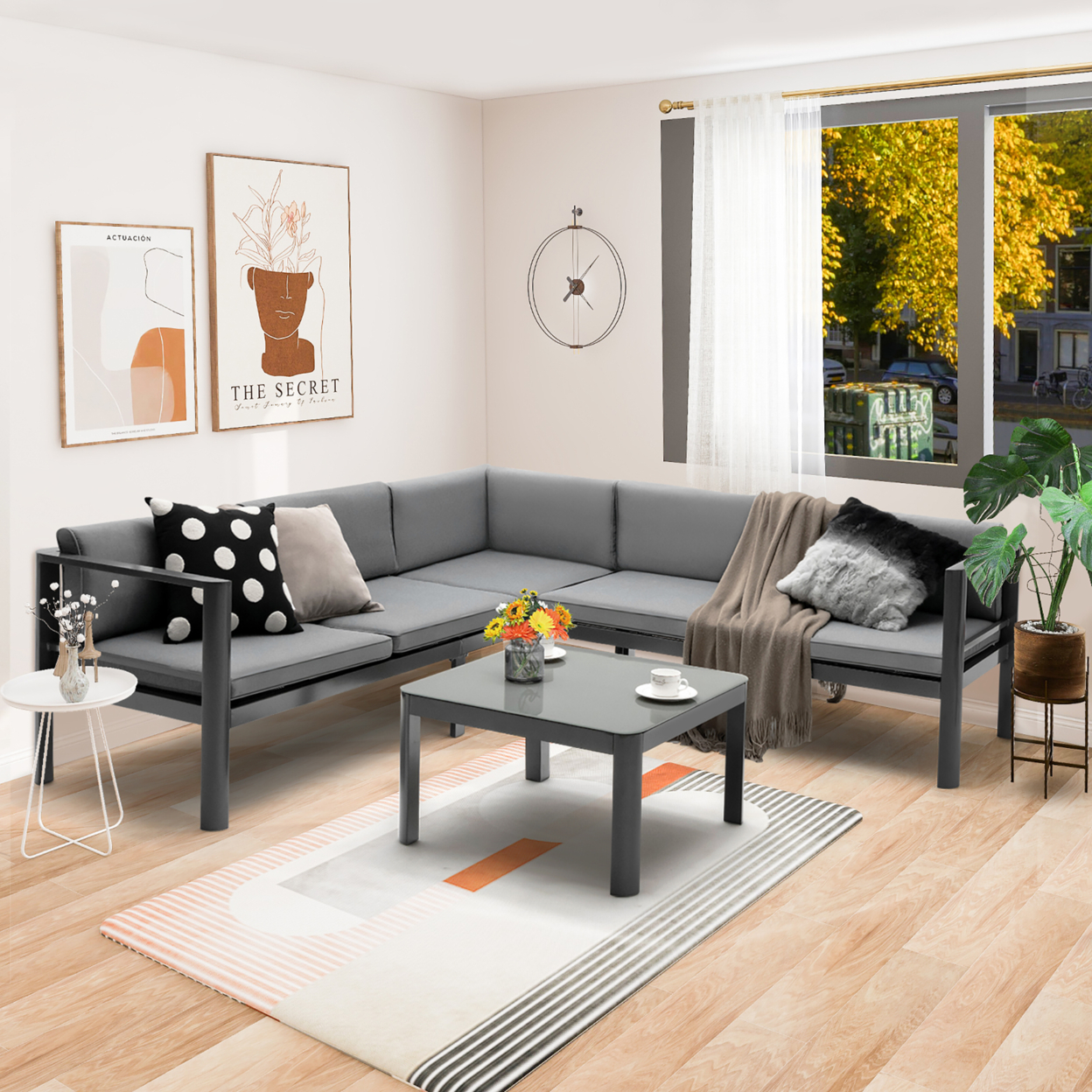 3PCS Patio Furniture Set Aluminum Lounge Adjust Back Recliner Sofa Table Cushion