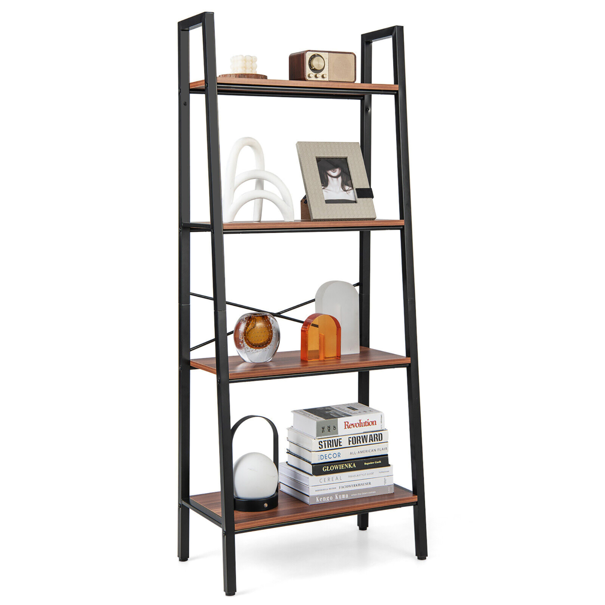 4 Tier Bookcase Open Rustic Bookshelf Multipurpose Industrial Storage Shelf