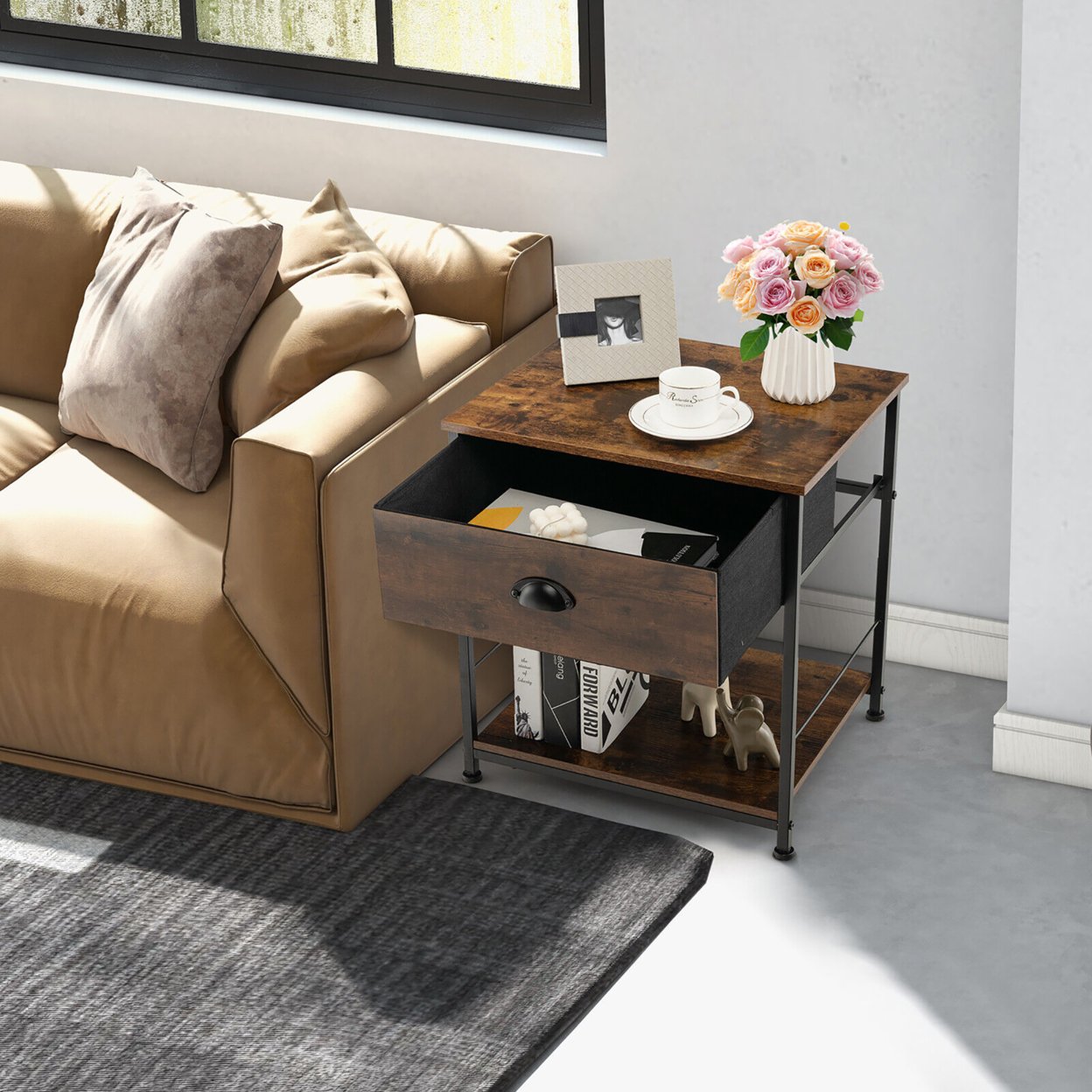 2PCS 2-tier Nightstand Bedside End Sofa Coffee Table Bedroom Living Room