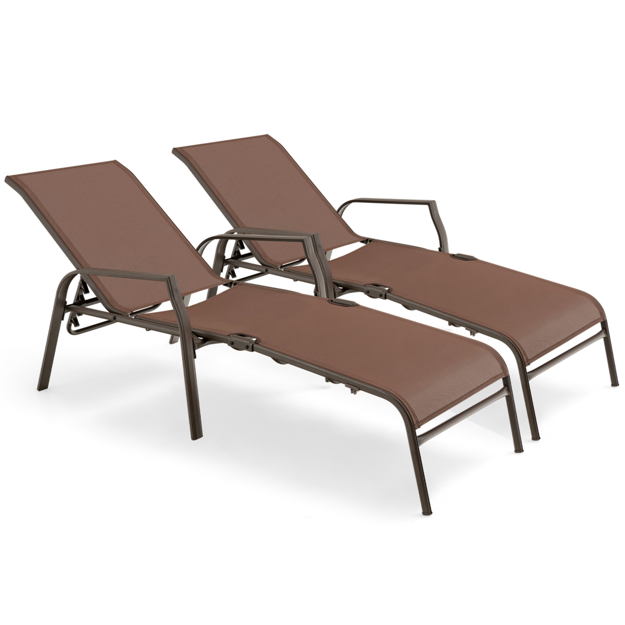 Set Of 2 Patio Chaise Lounge Stackable Folding Lounge Chair W/ Adjustable Back