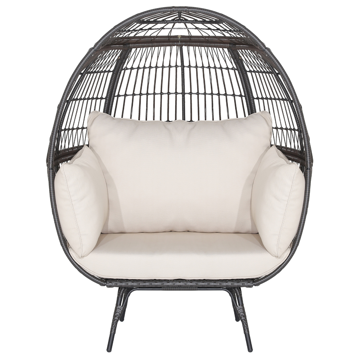 Patio Rattan Wicker Lounge Chair Oversized Outdoor Metal Frame Egg Chair W/ 4 Cushions