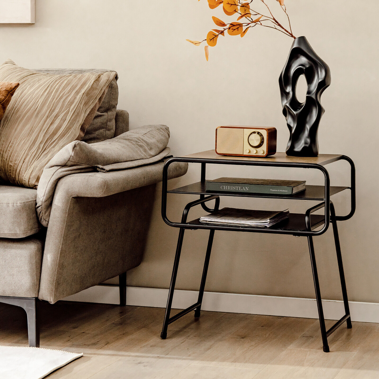 3-tier Side End Sofa Display Table Compact Nightstand For Bedroom Living Room
