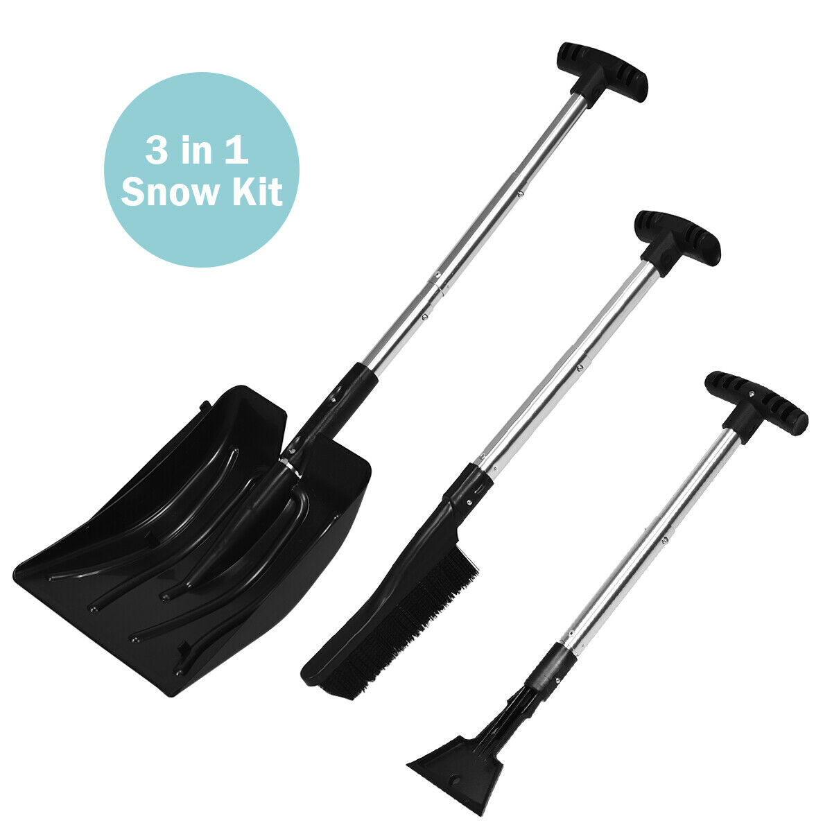 3-in-1 Snow Shovel W/Ice Scraper &Snow Brush Portable Shovel Kit