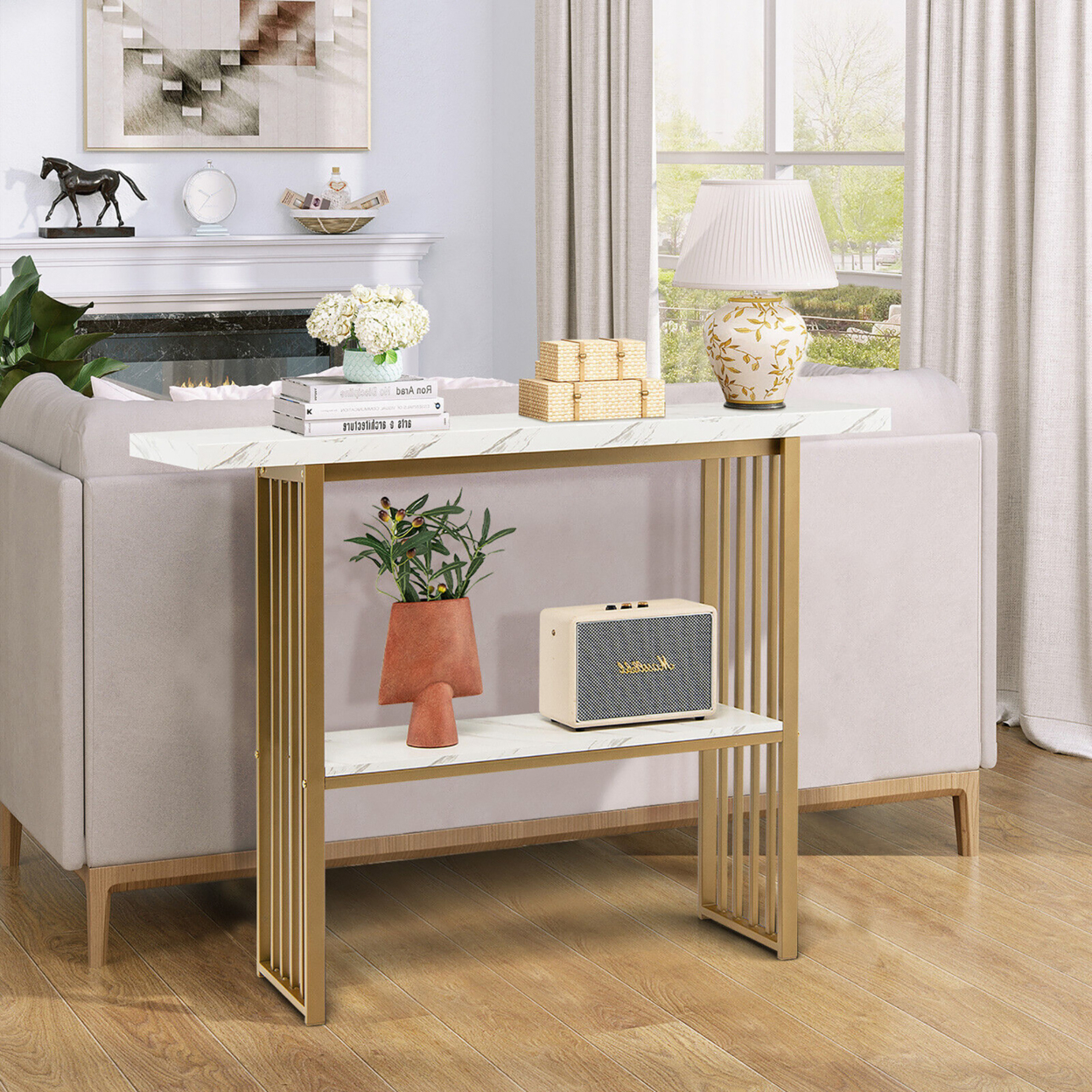 48'' 2-Tier Entryway Hallway Console Table Couch Side Table For Living Room