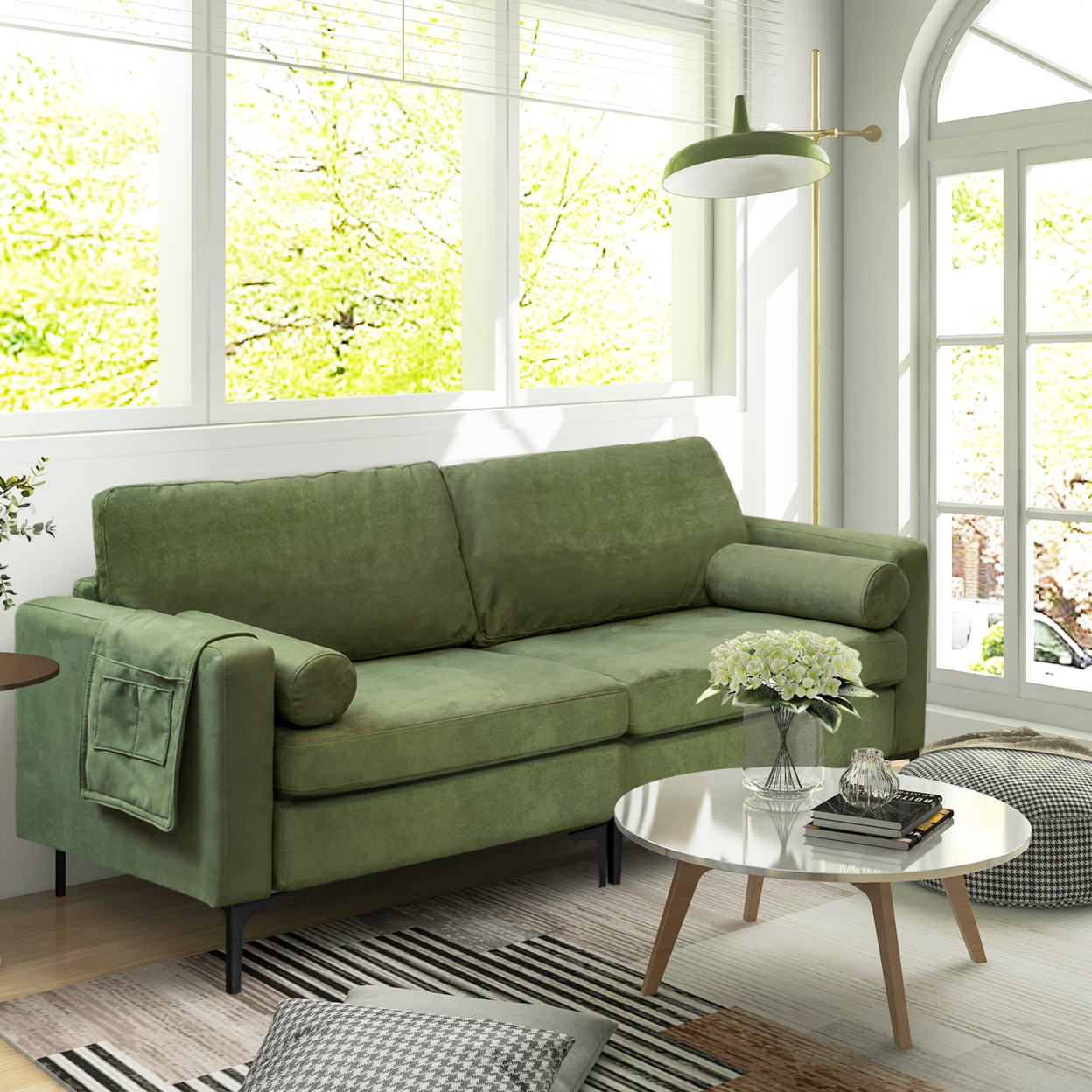 Loveseat Sofa Upholstered Living Room Modern 2-Seat Sofa Couch W/ 2 Bolster Pillows