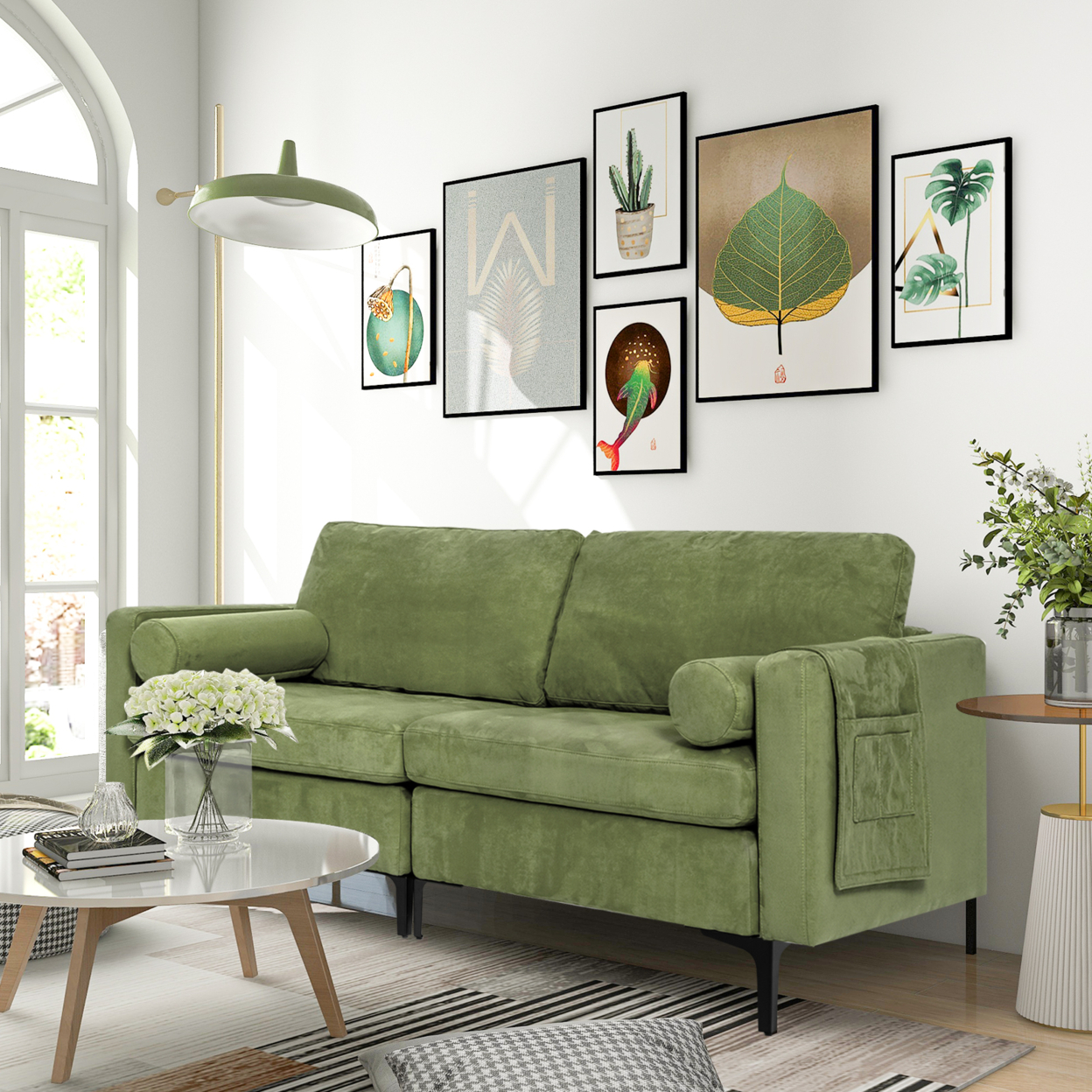 Loveseat Sofa Upholstered Living Room Modern 2-Seat Sofa Couch W/ 2 Bolster Pillows