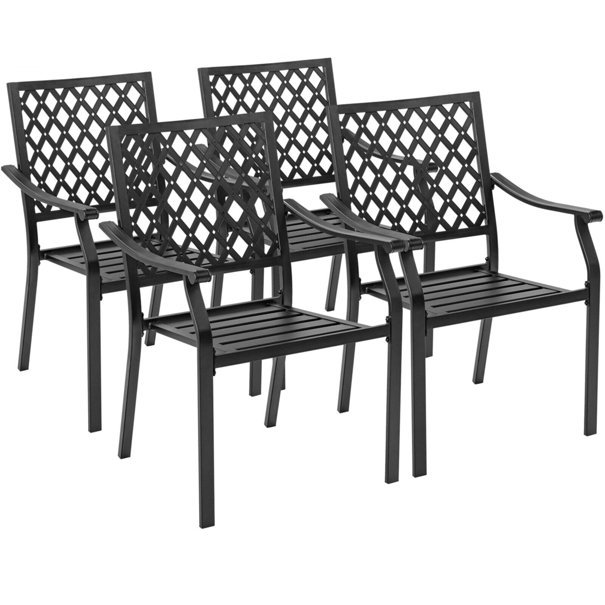 4PCS Stackable Patio Dining Chairs Outdoor Metal Bistro Chairs W/ Curved Armrests