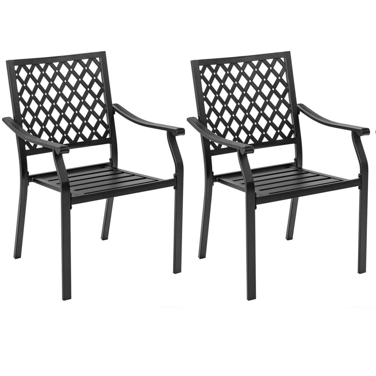 2PCS Stackable Patio Dining Chairs Outdoor Metal Bistro Chairs W/ Curved Armrests