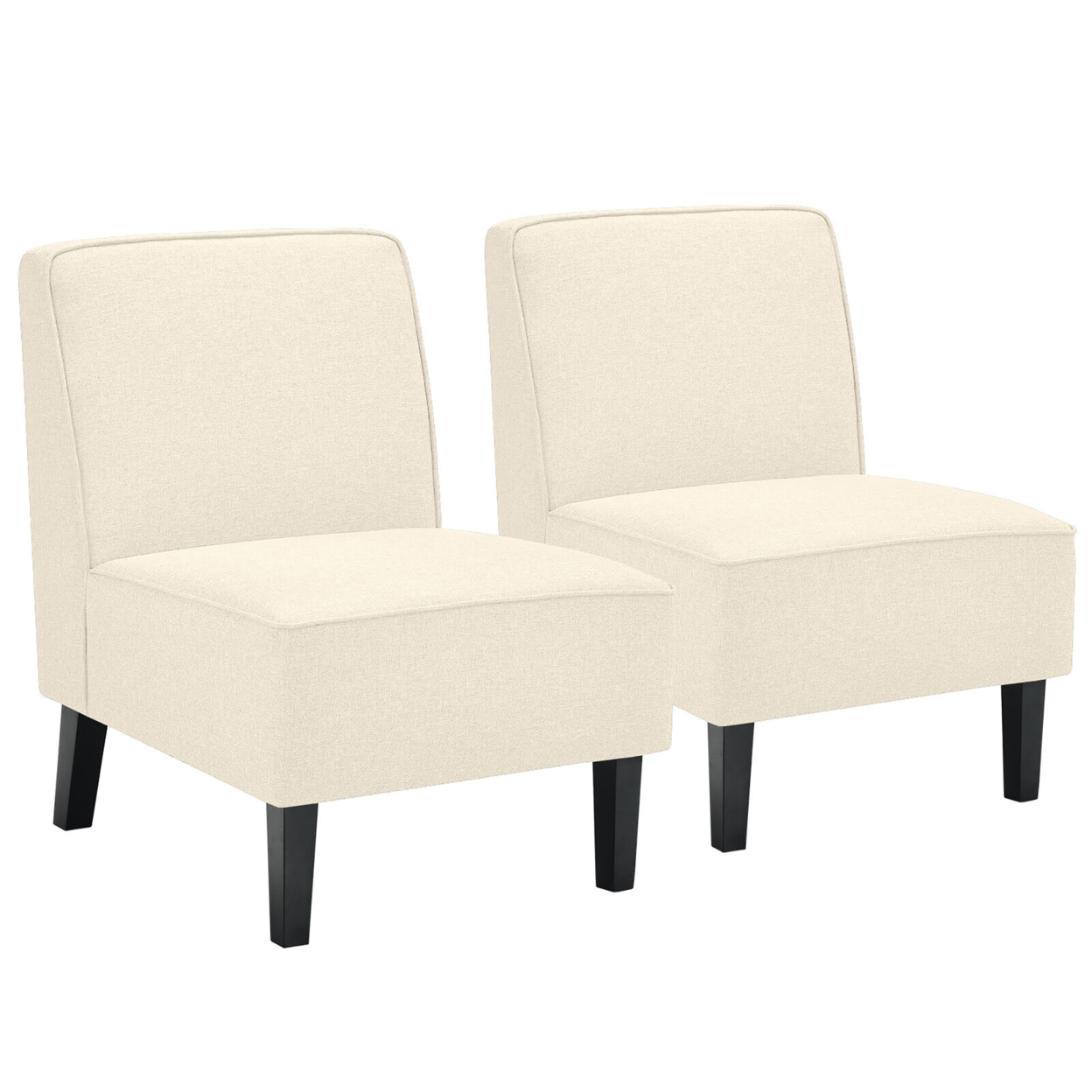 Set Of 2 Armless Accent Chair Fabric Single Sofa W/ Rubber Wood Legs Beige