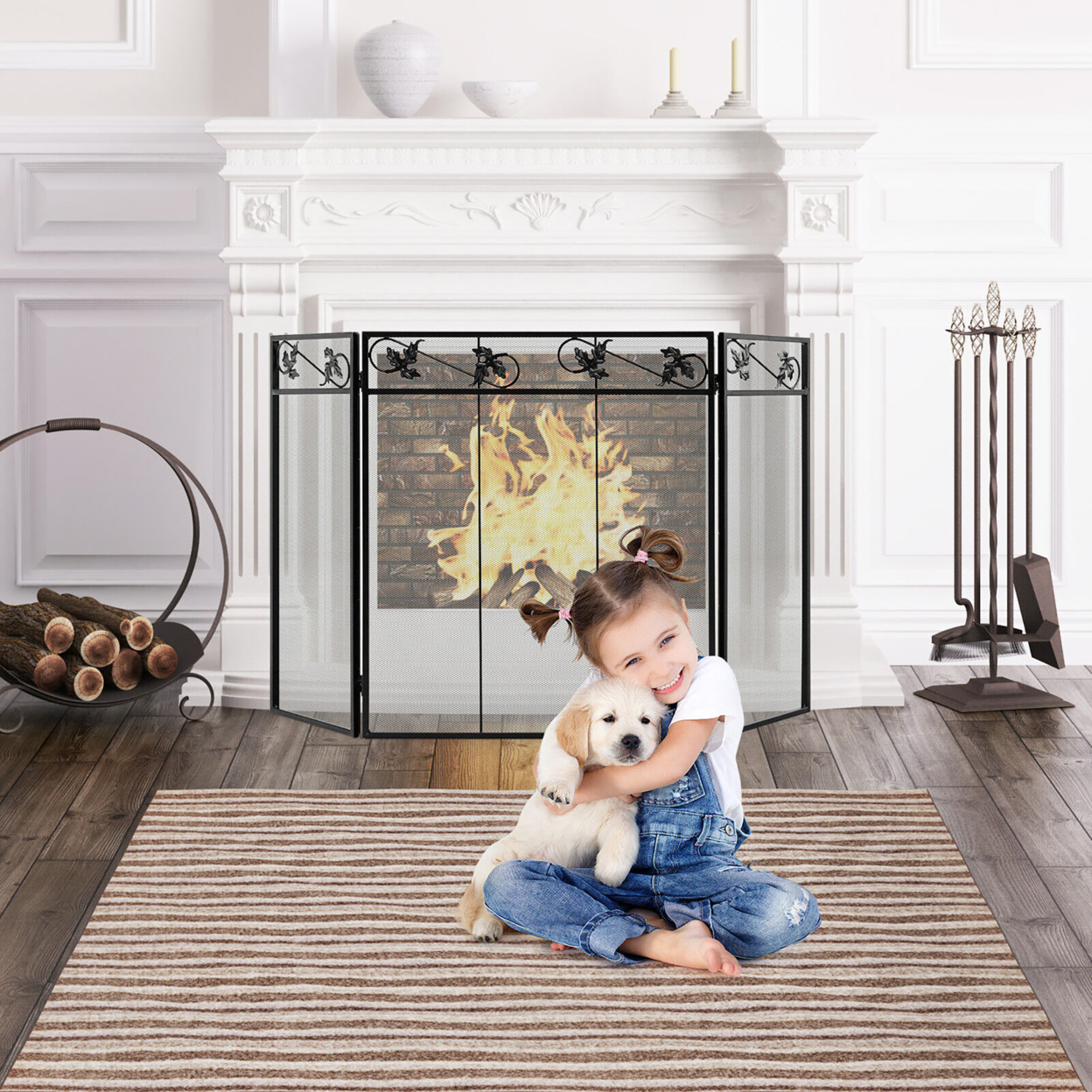 3-Panel Fireplace Screen Decor Cover Baby Child Pets Safty Folded Fire Doors