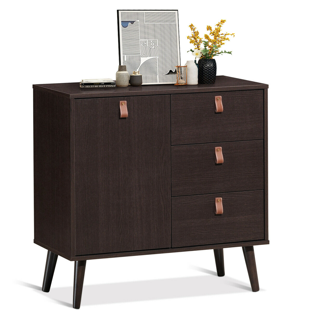 Sideboard Entryway Console Table W/ Display Cabinet Brown Home