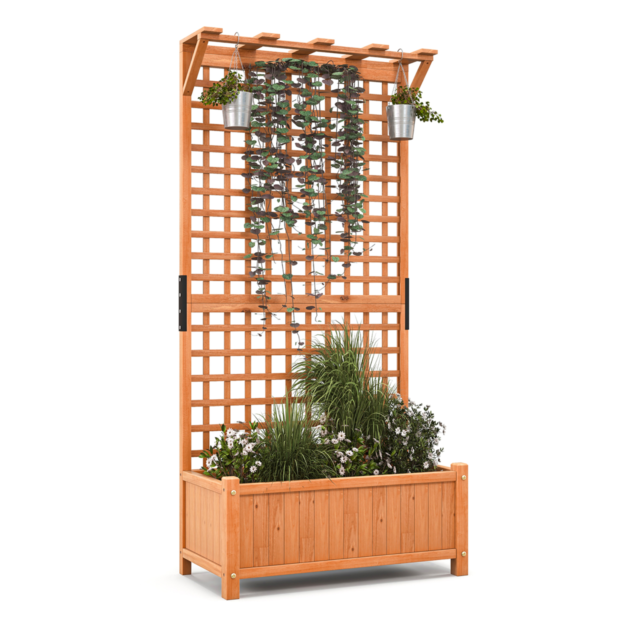 Wooden Planter Raised Garden Bed W/ Planter Box & Trellis Indoor & Outdoor