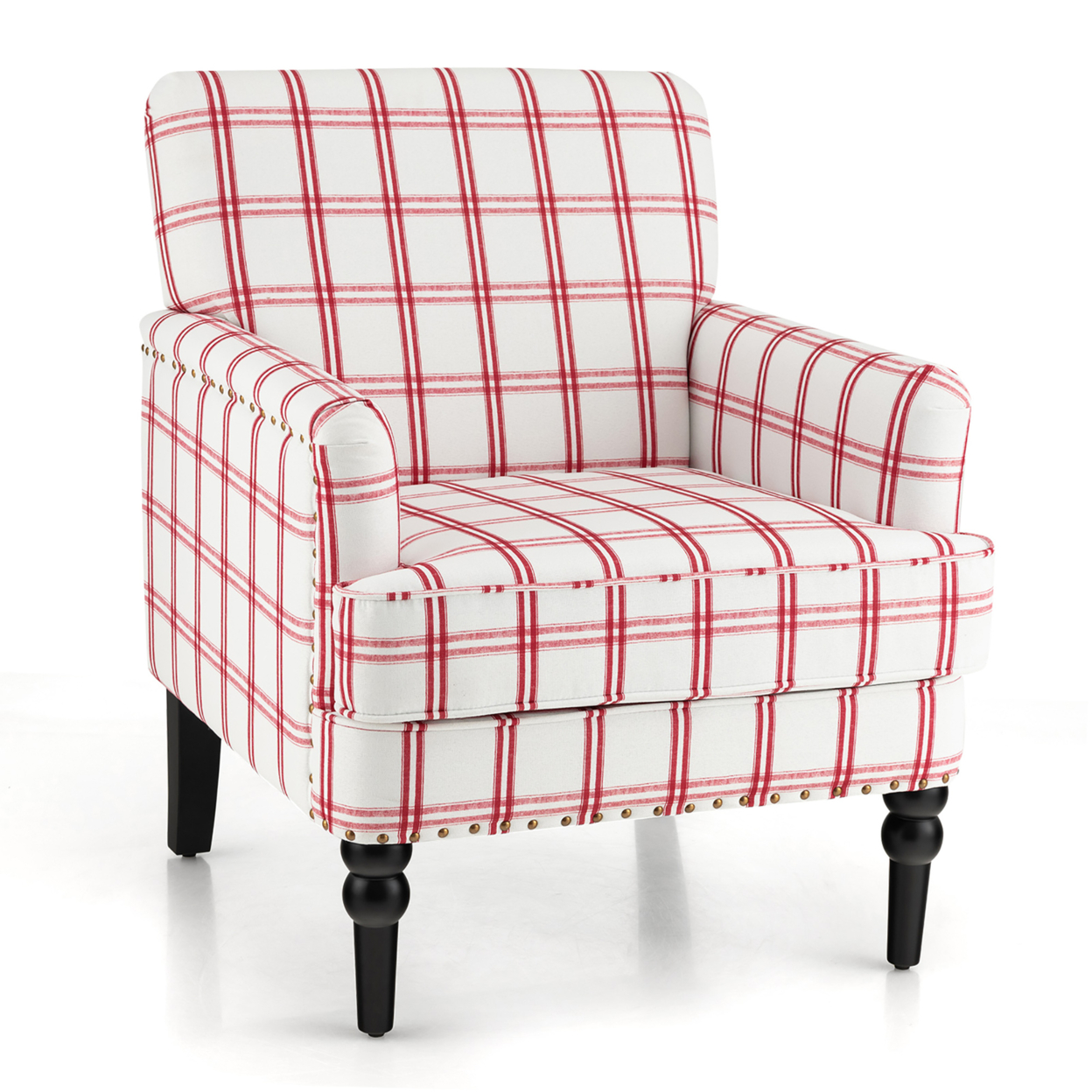 Modern Accent Armchair Upholstered Single Sofa Chair W/ Rubber Wood Legs - Red Checkerboard