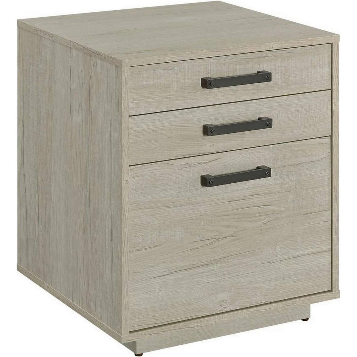 25 Inch Slim File Cabinet, 3 Gliding Drawers, Whitewashed Gray Wood Frame